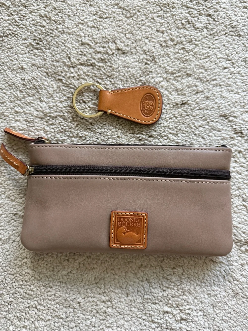 Taupe Leather Shoulder Bag with Chestnut Trim